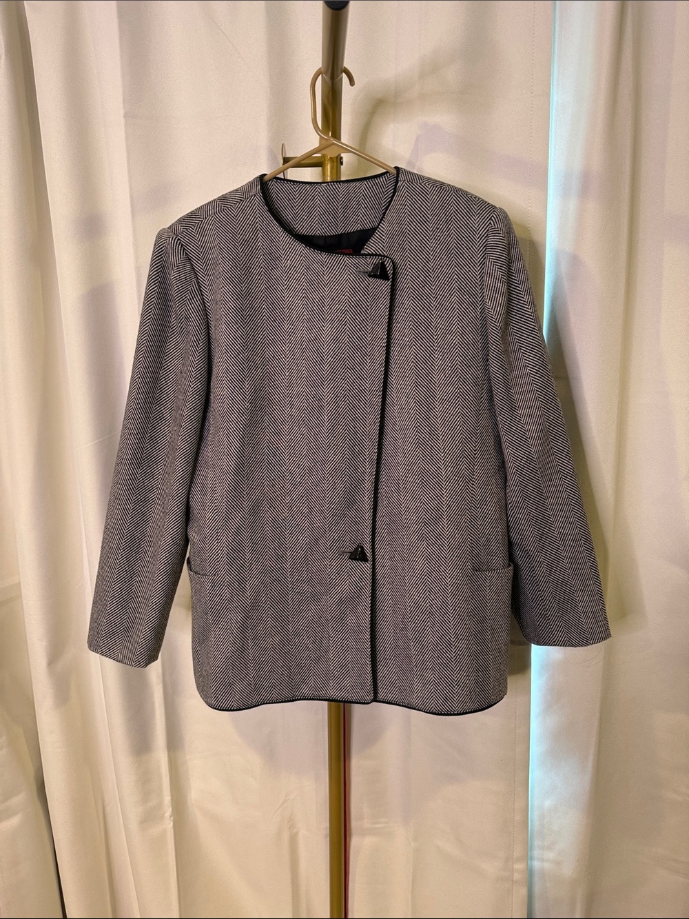 SASSON Vintage Women’s Gray Herringbone Collarless Blazer Jacket 12